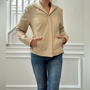 Cole Haan Beige Leather Jacket with Lace-Up Sides